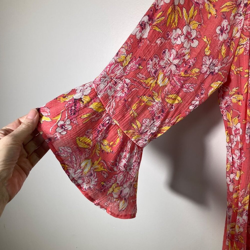 Womens Counterparts Boho Floral Smocked Top Bell Sleeve 2X Orange Yellow - Picture 5 of 10